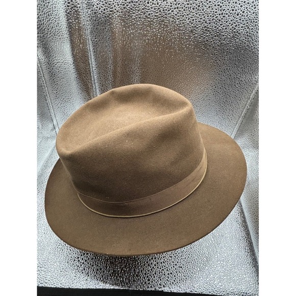 Borsalino A Carras Atenes Fur Felt Wool Fedora Hat Brown Ribbon Detail Mens 5.5 - Picture 3 of 12